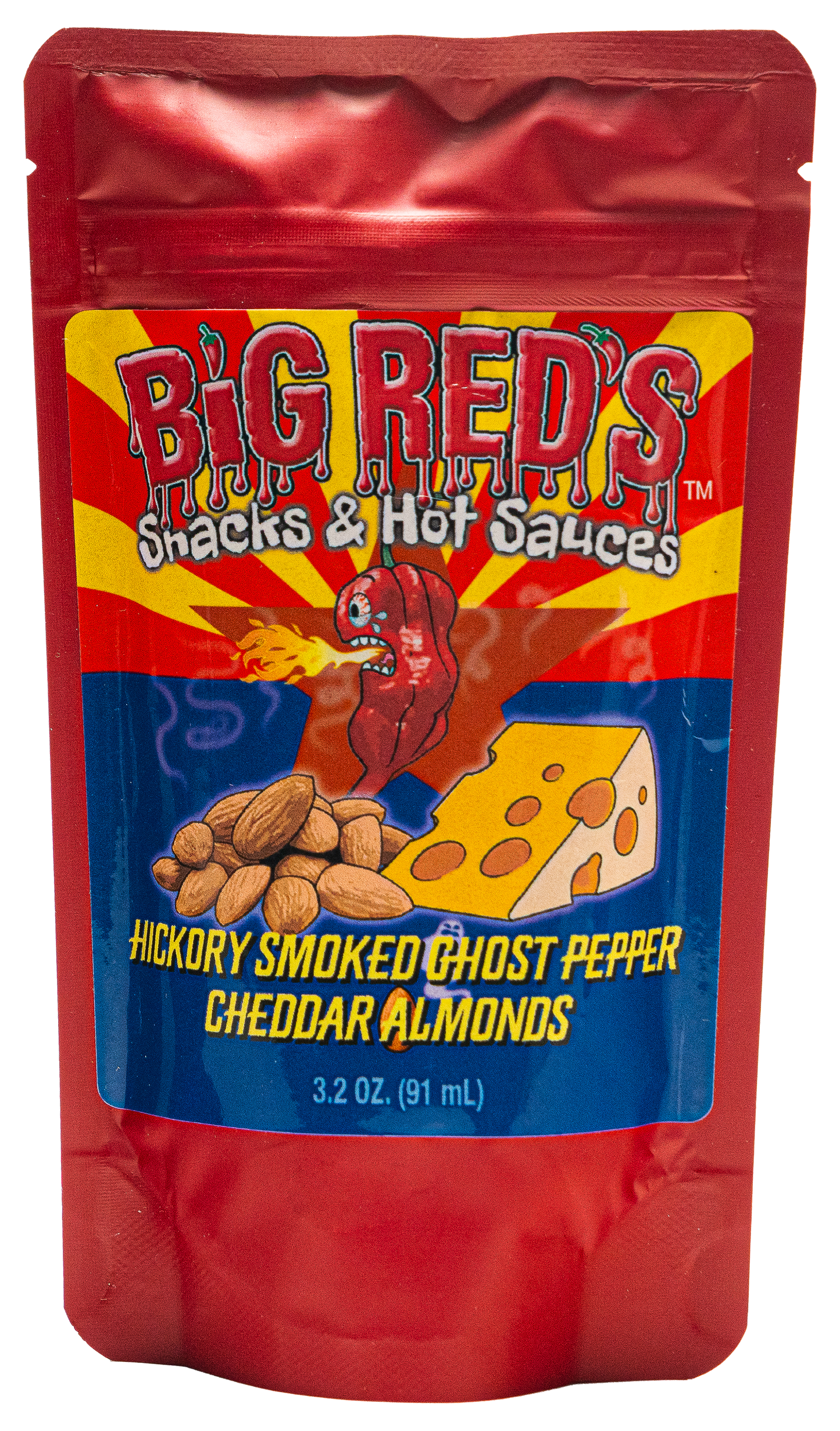 Hickory Smoked Ghost Pepper Cheddar Almonds - Big Reds Hot Sauce